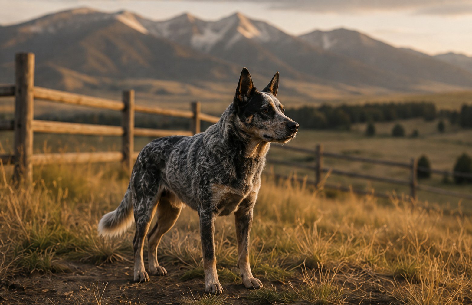Dog standing on a mountain overlook